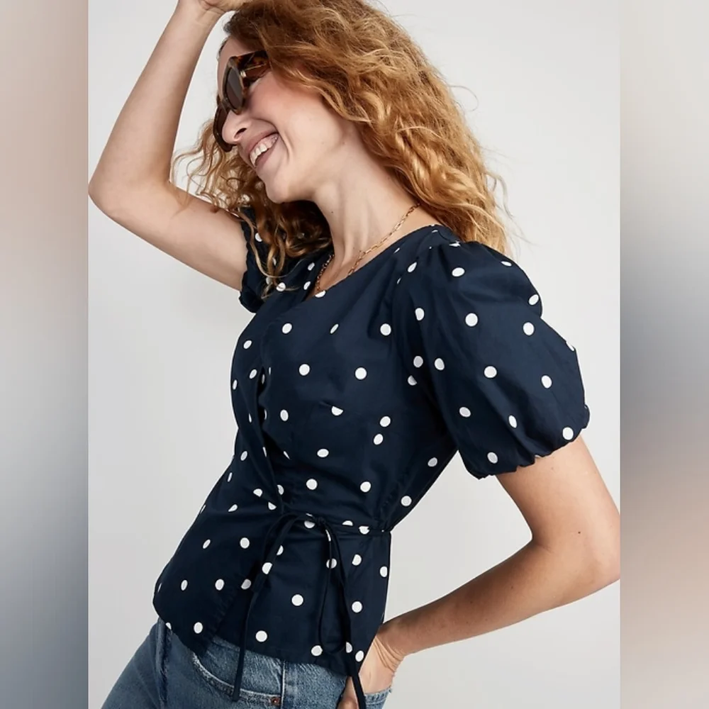 Old Navy Waist-Defined Puff-Sleeve Tie-Wrap Blouse